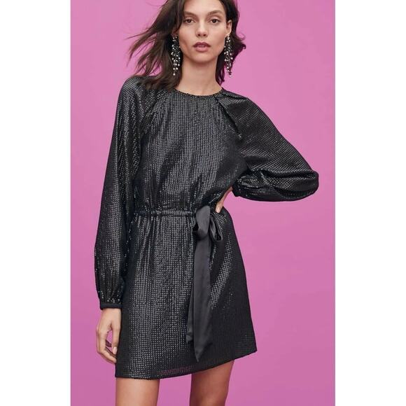 Something Navy Womens size Small Sequin Raglan Mini Dress Black Sparkle - Picture 1 of 14